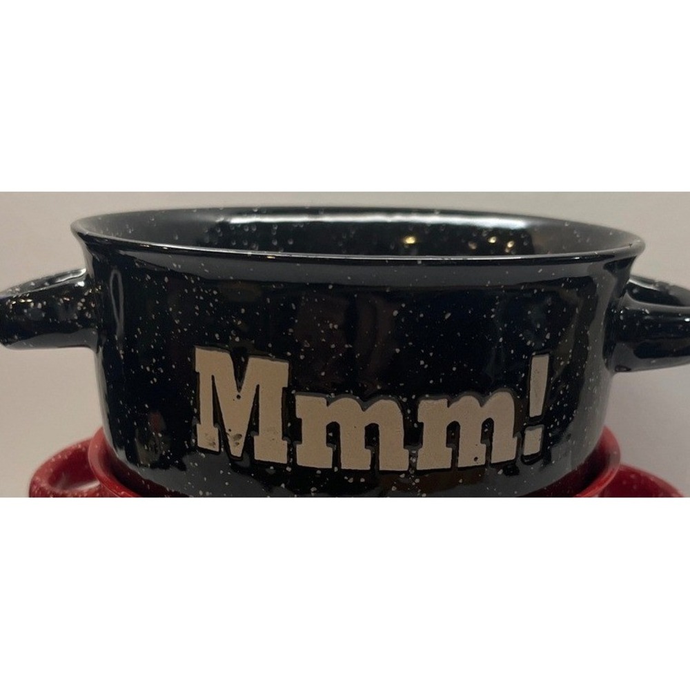 Mulberry Home Collection Mmm! Soup Bowls Red Black Speckled Ceramic 5in